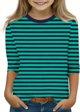 3/4 Length Sleeve Girls Tops Cute Graphic Tees Basic Crewneck Tops Trendy Blouses Back to School Outfits for Girls