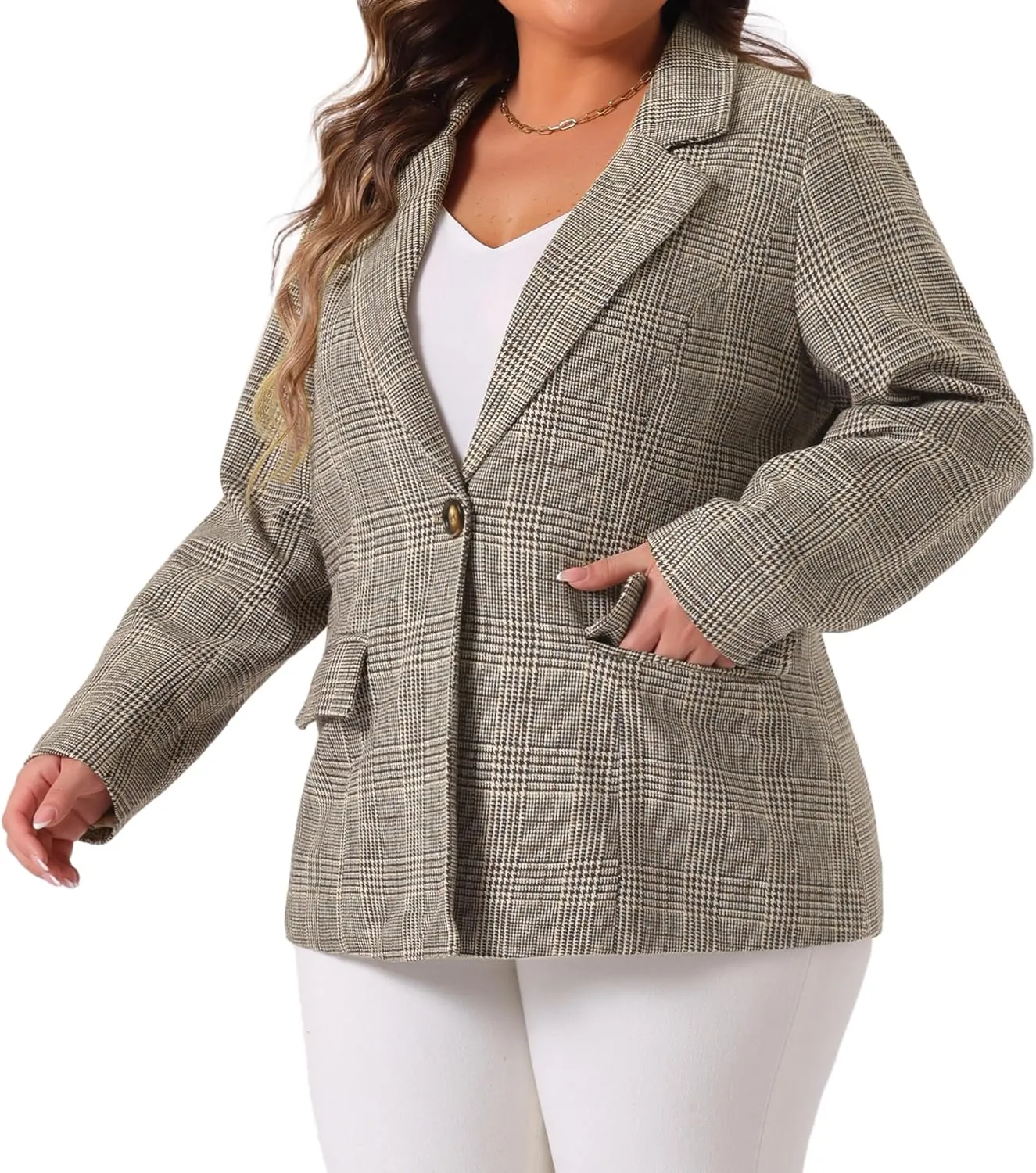 Agnes Orinda Blazers for Women Plus Size Plaid Notched Lapel Long Sleeve Business Casual Blazer Jackets