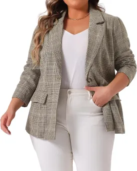 Agnes Orinda Blazers for Women Plus Size Plaid Notched Lapel Long Sleeve Business Casual Blazer Jackets