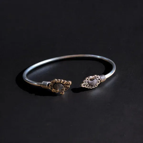 Antique Mayur design Handmade Kada, Silver