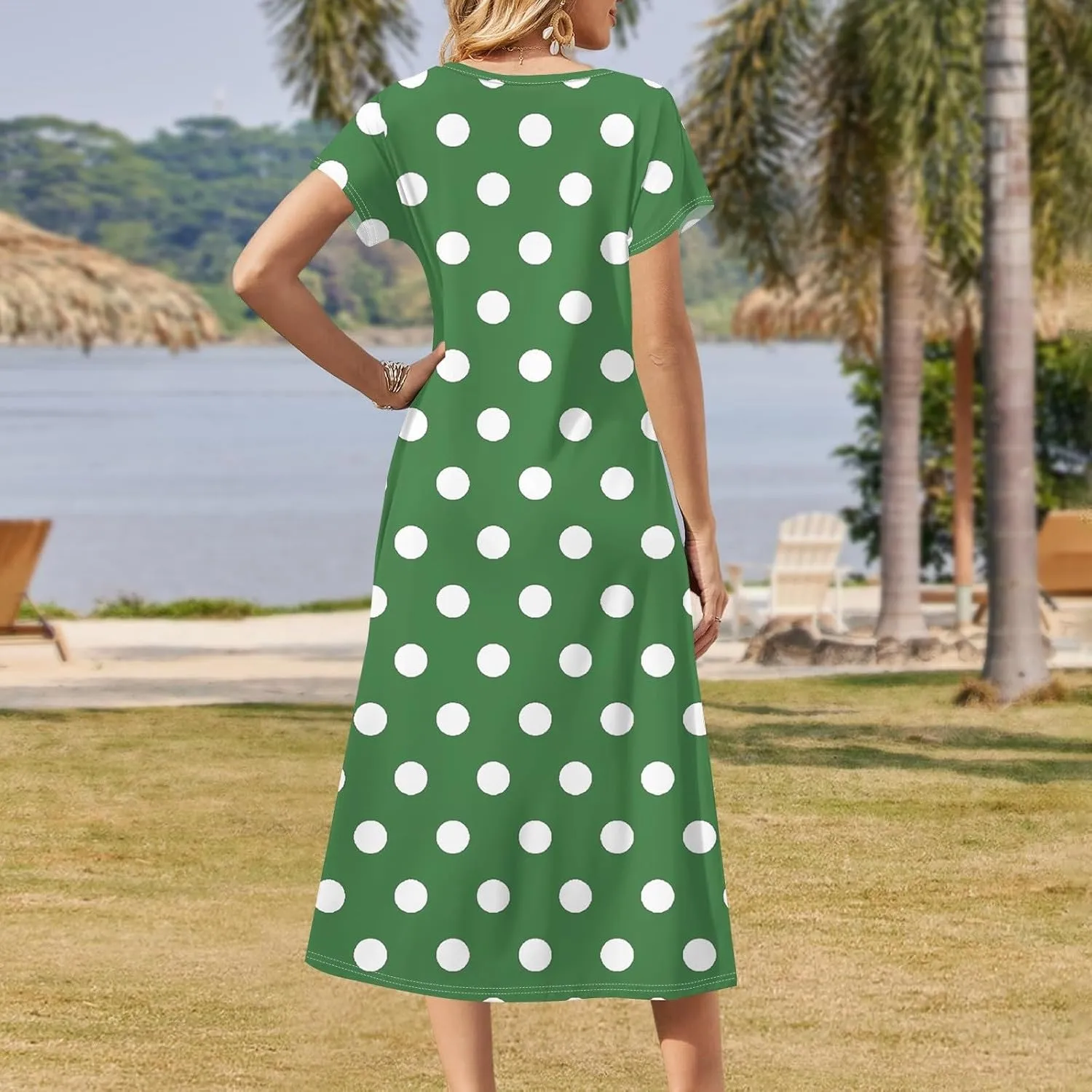 Beach Vacation Clothes for Women Summer Spring Dresses 2025 Short Sleeve Sundresses Slit Hem Maxi Dresses