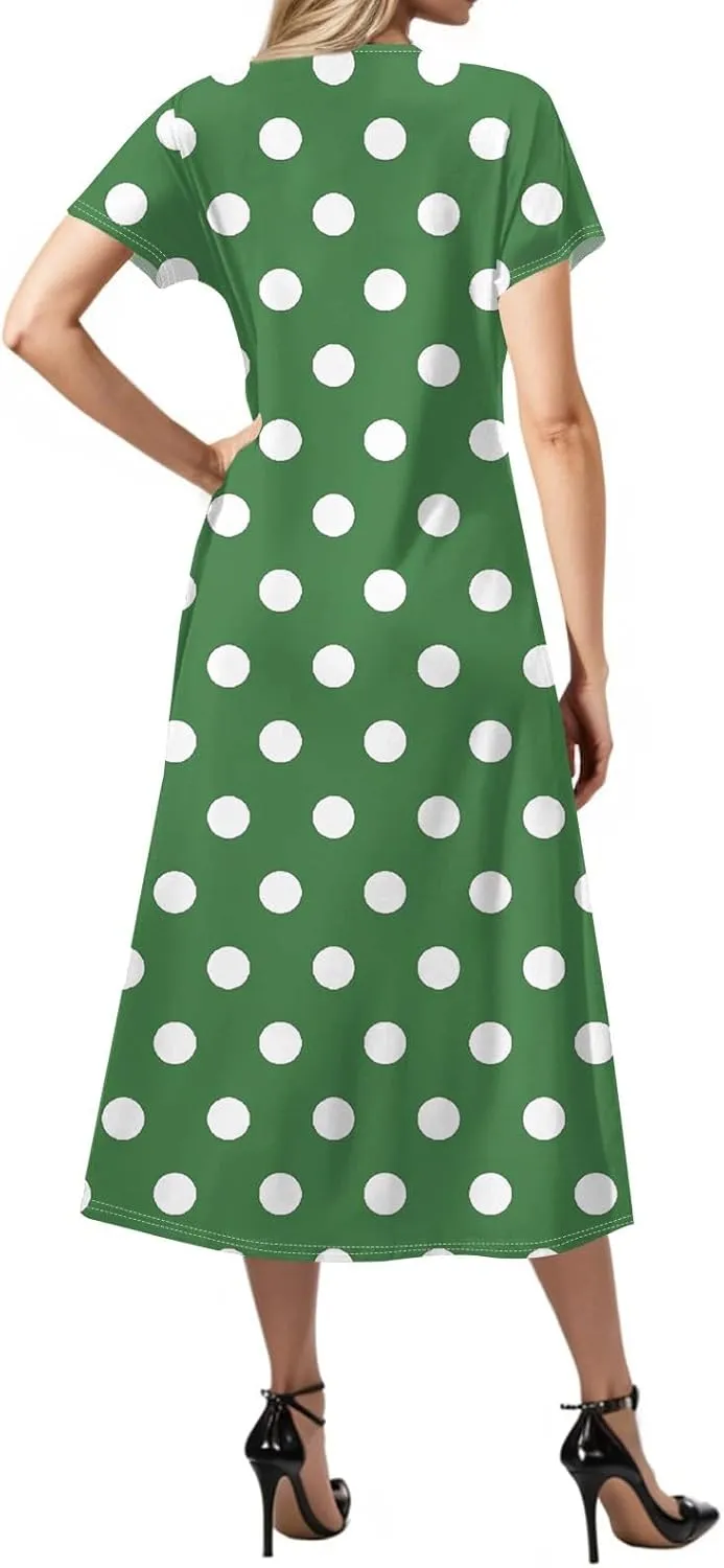 Beach Vacation Clothes for Women Summer Spring Dresses 2025 Short Sleeve Sundresses Slit Hem Maxi Dresses