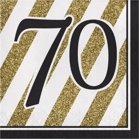 Black & Gold 70th Birthday Napkins (16/Pkg)