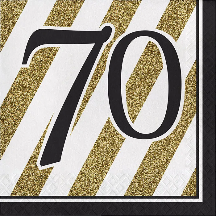 Black & Gold 70th Birthday Napkins (16/Pkg)