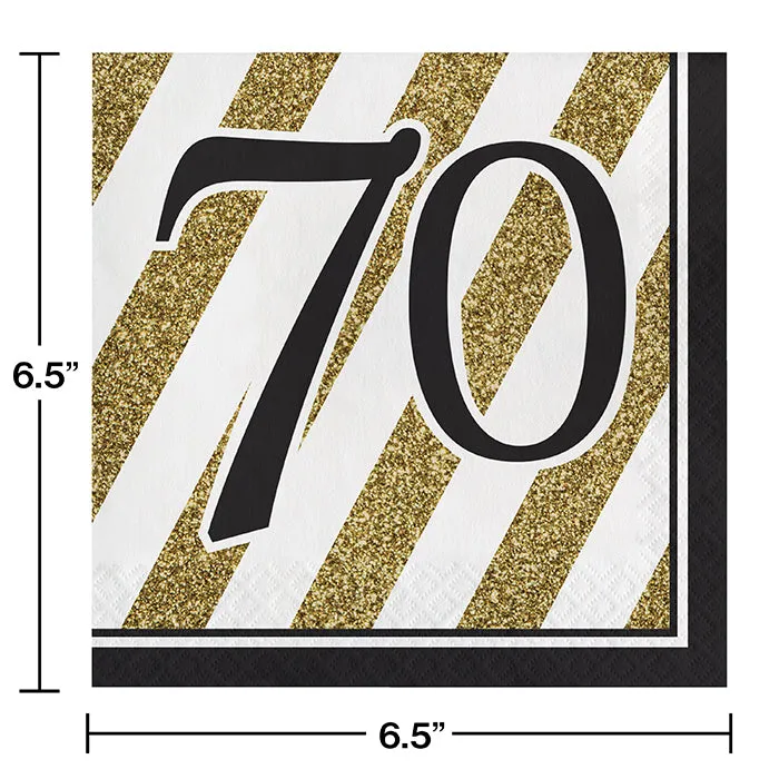 Black & Gold 70th Birthday Napkins (16/Pkg)