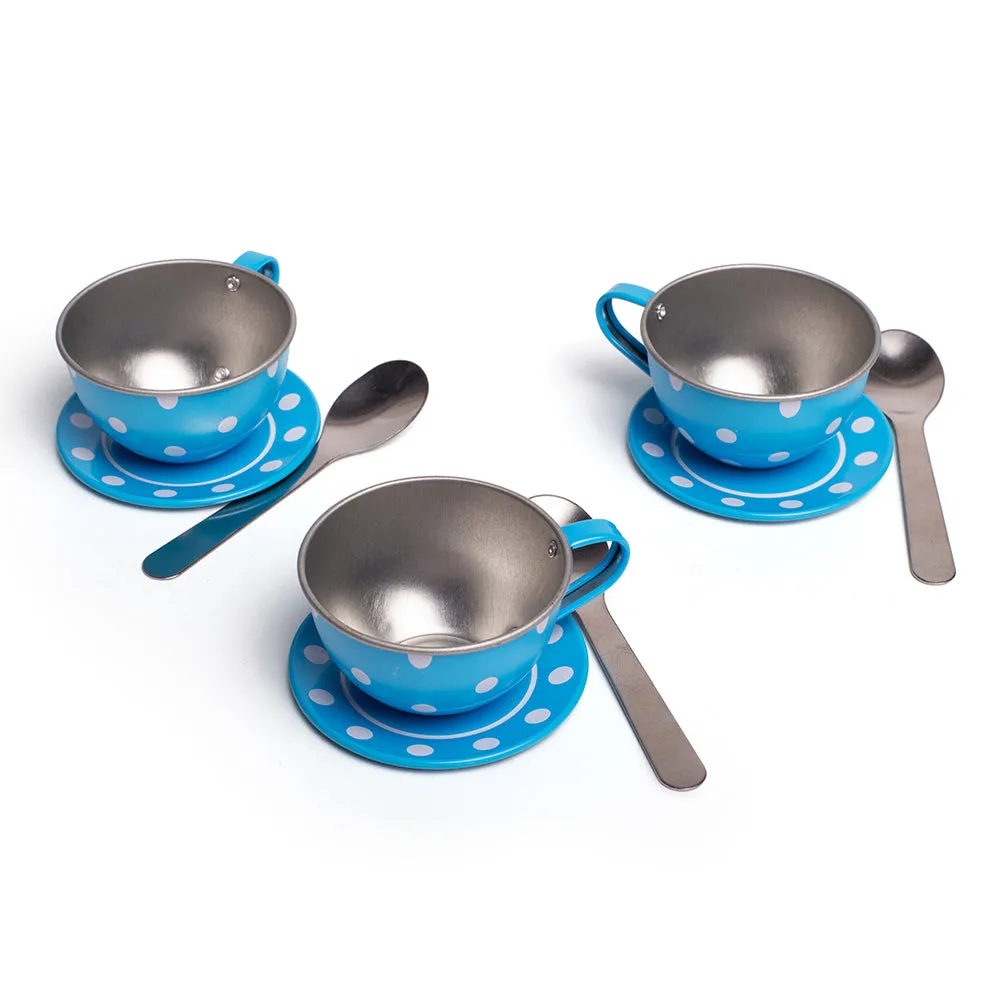 Blue Polka Dot Tin Tea Set