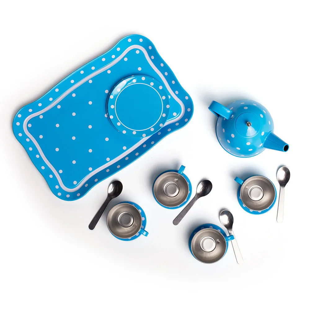 Blue Polka Dot Tin Tea Set