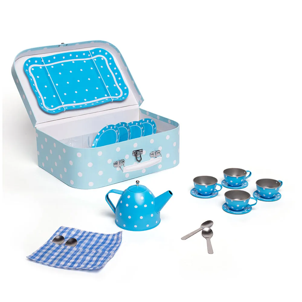 Blue Polka Dot Tin Tea Set