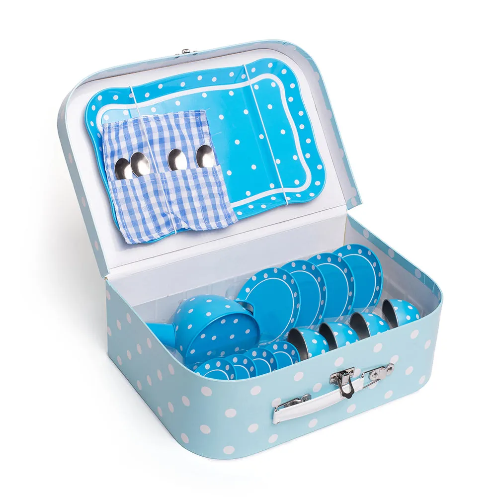 Blue Polka Dot Tin Tea Set
