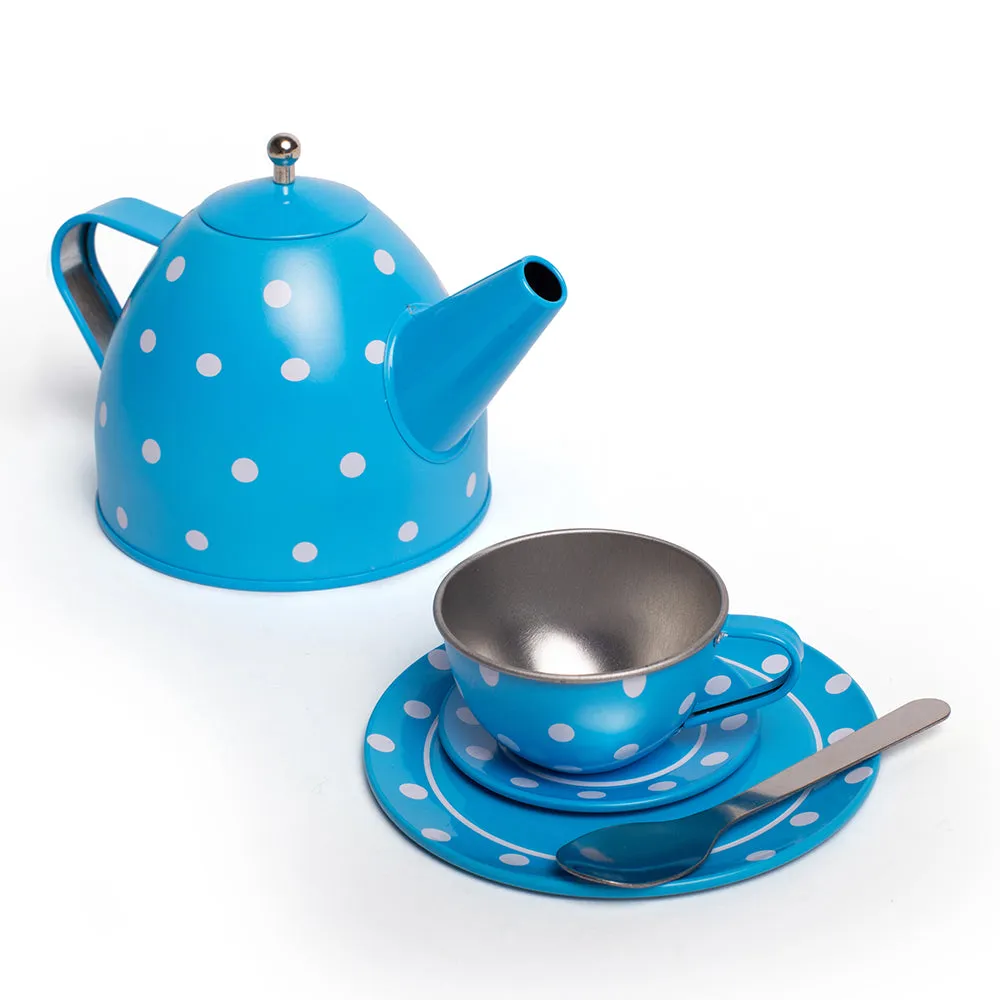 Blue Polka Dot Tin Tea Set