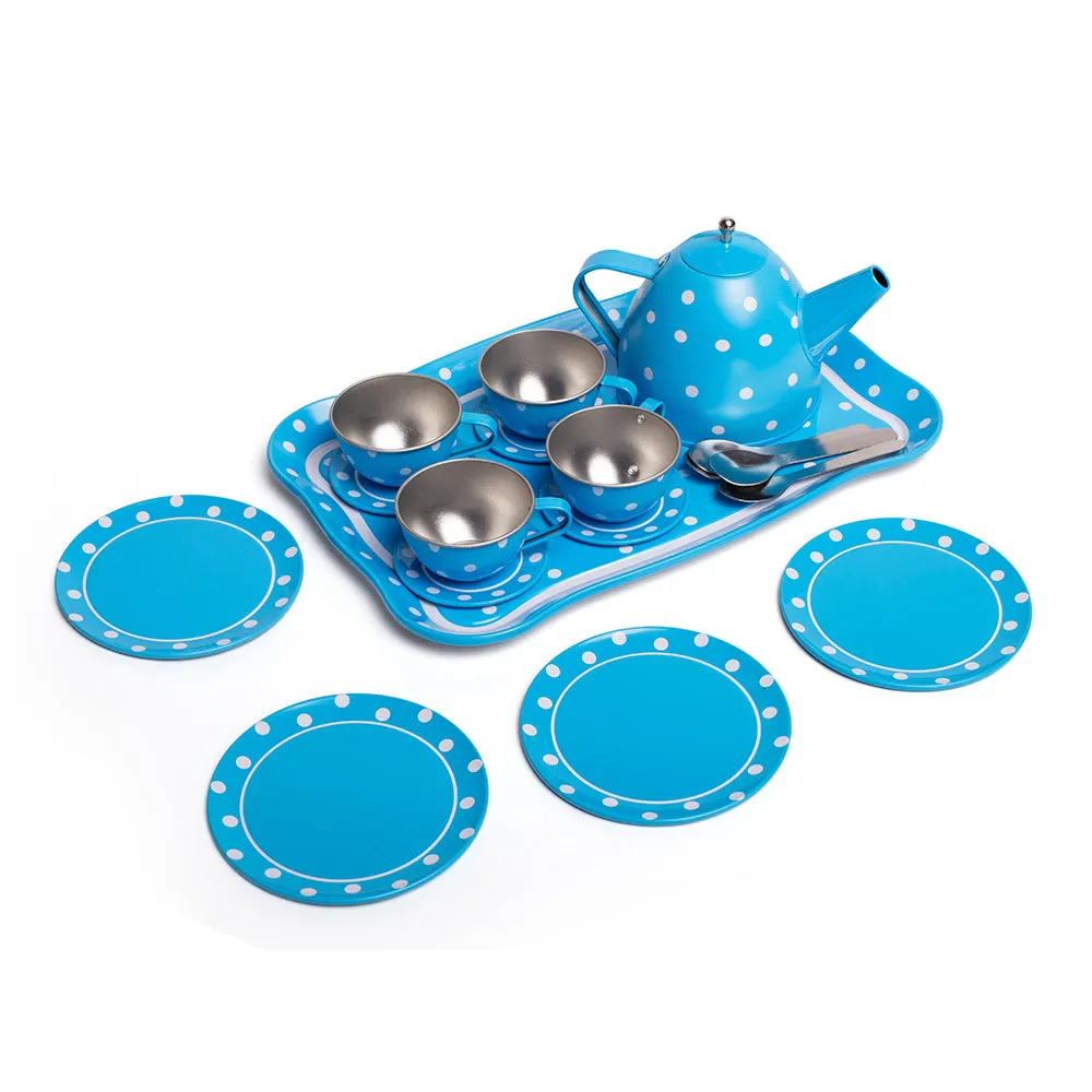 Blue Polka Dot Tin Tea Set