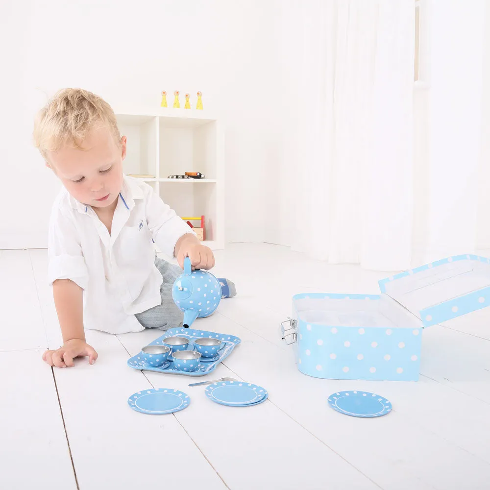 Blue Polka Dot Tin Tea Set