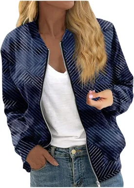 Bomber Jacket Women Lightweight Comfy Coats Casual Zip Up Windproof Windbreaker Floral Pattern Fashion Outerwears