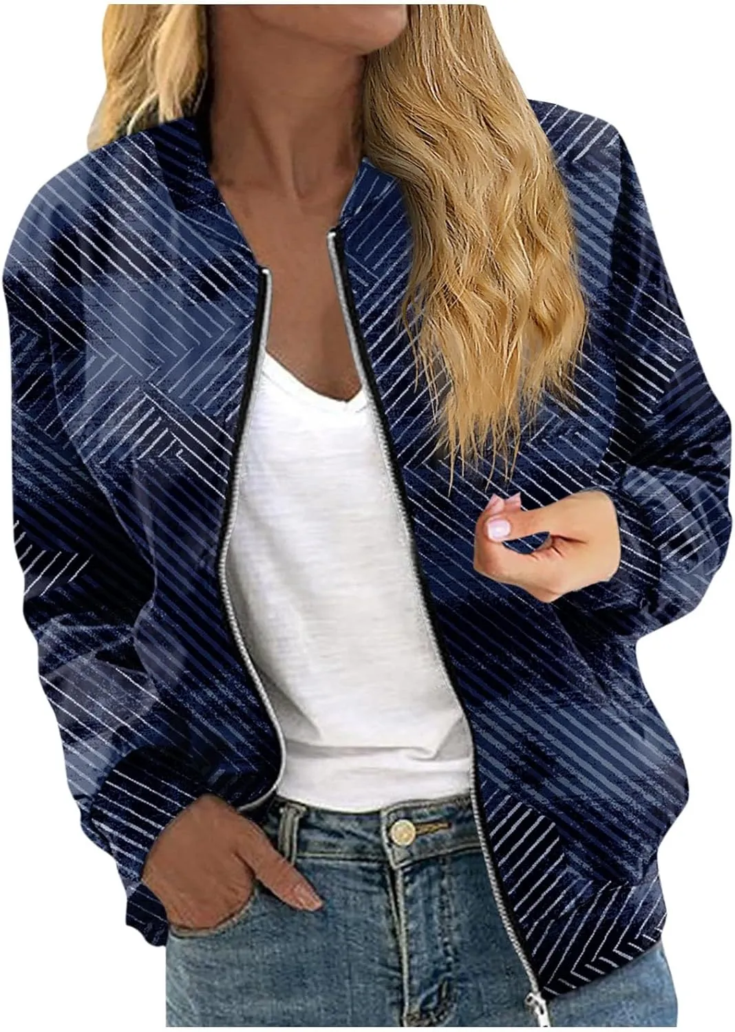 Bomber Jacket Women Lightweight Comfy Coats Casual Zip Up Windproof Windbreaker Floral Pattern Fashion Outerwears
