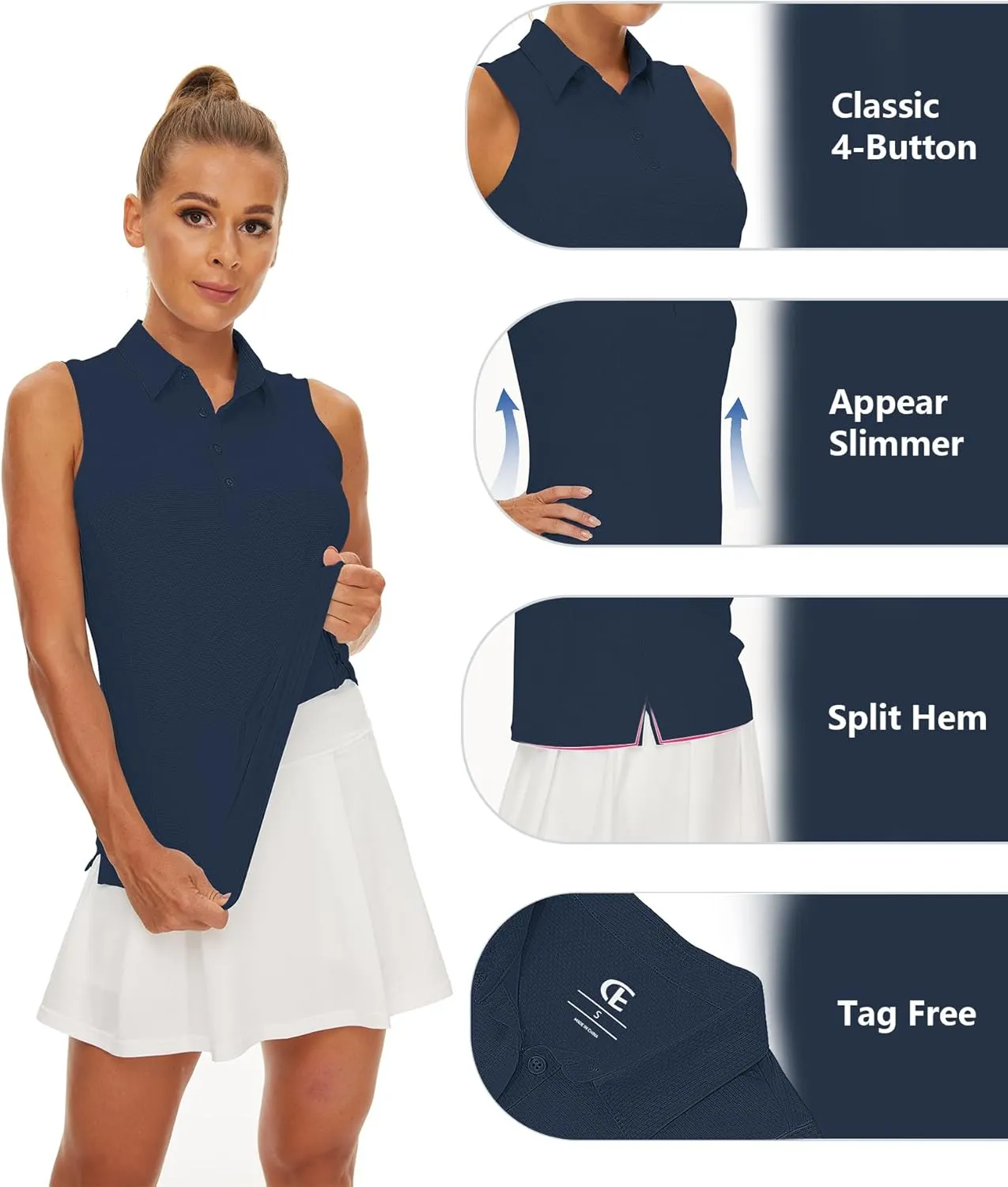 Casei Women's Sleeveless Golf Polo Shirts UPF 50  Quick Dry Collared Polo Shirts Athletic Tank Tops Shirts