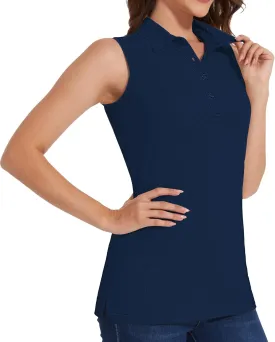 Casei Women's Sleeveless Golf Polo Shirts UPF 50  Quick Dry Collared Polo Shirts Athletic Tank Tops Shirts