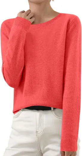 Cashmere Sweaters for Women Long Sleeve Tops Crew Neck Knit Sweater Ladies Warm Soft Lightweight Pullover
