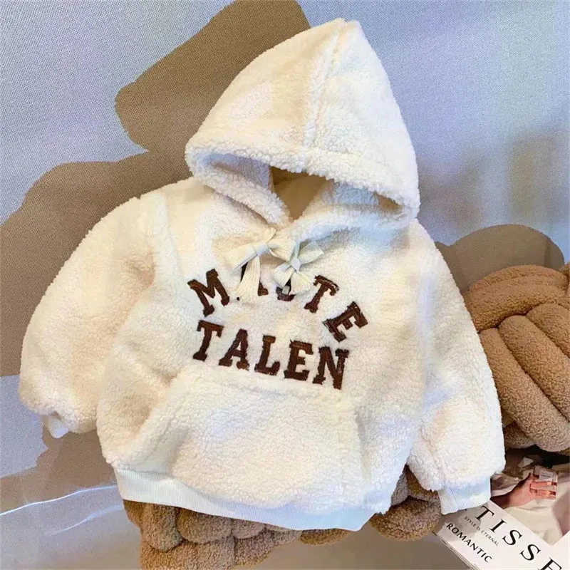 Children LambWool Sweatshirt Girls Thicken Fashion Sweatshirt Kids Long Sleeves Hooded Tracksuit Autumn Winter Casual Clothing