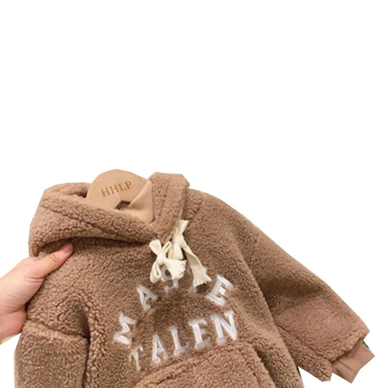 Children LambWool Sweatshirt Girls Thicken Fashion Sweatshirt Kids Long Sleeves Hooded Tracksuit Autumn Winter Casual Clothing