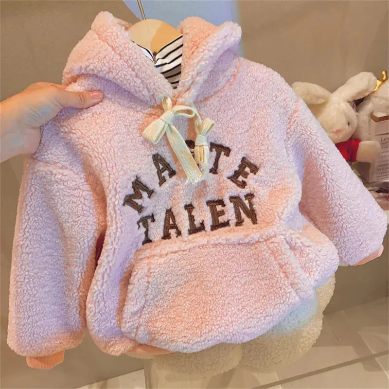 Children LambWool Sweatshirt Girls Thicken Fashion Sweatshirt Kids Long Sleeves Hooded Tracksuit Autumn Winter Casual Clothing