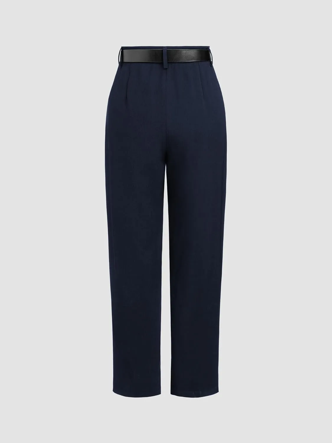 CIDER High Waist Solid Tapered Trousers with Belt