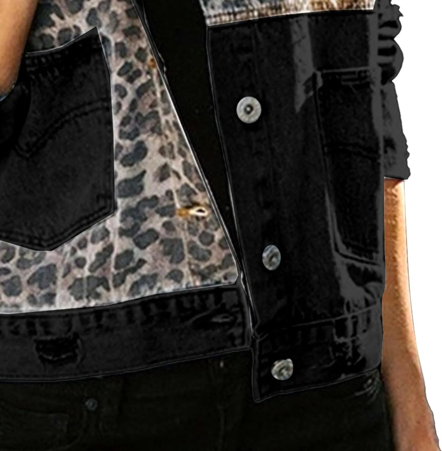 Cropped Jean Jacket for Women Long Sleeve Ripped Cheetah Denim Jacket Boyfriend Distressed Comfy Jackets