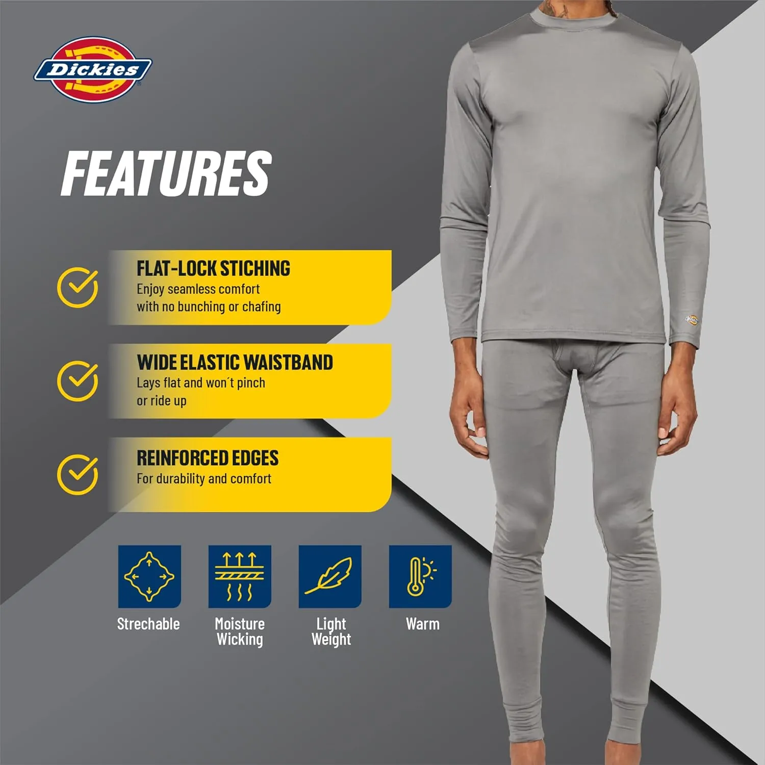 Dickies Mens Base Layer 2 Piece Performance Cold Weather Long Johns Underwear Set for Men