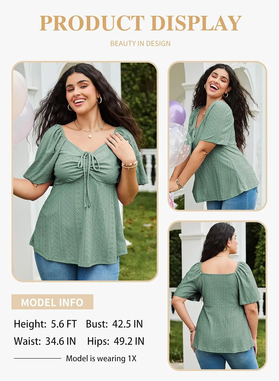 Eytino Womens Plus Size Tops Sweetheart Neck Short Sleeve Eyelet Embroidery Summer Loose Peplum Shirts(1X-5X)