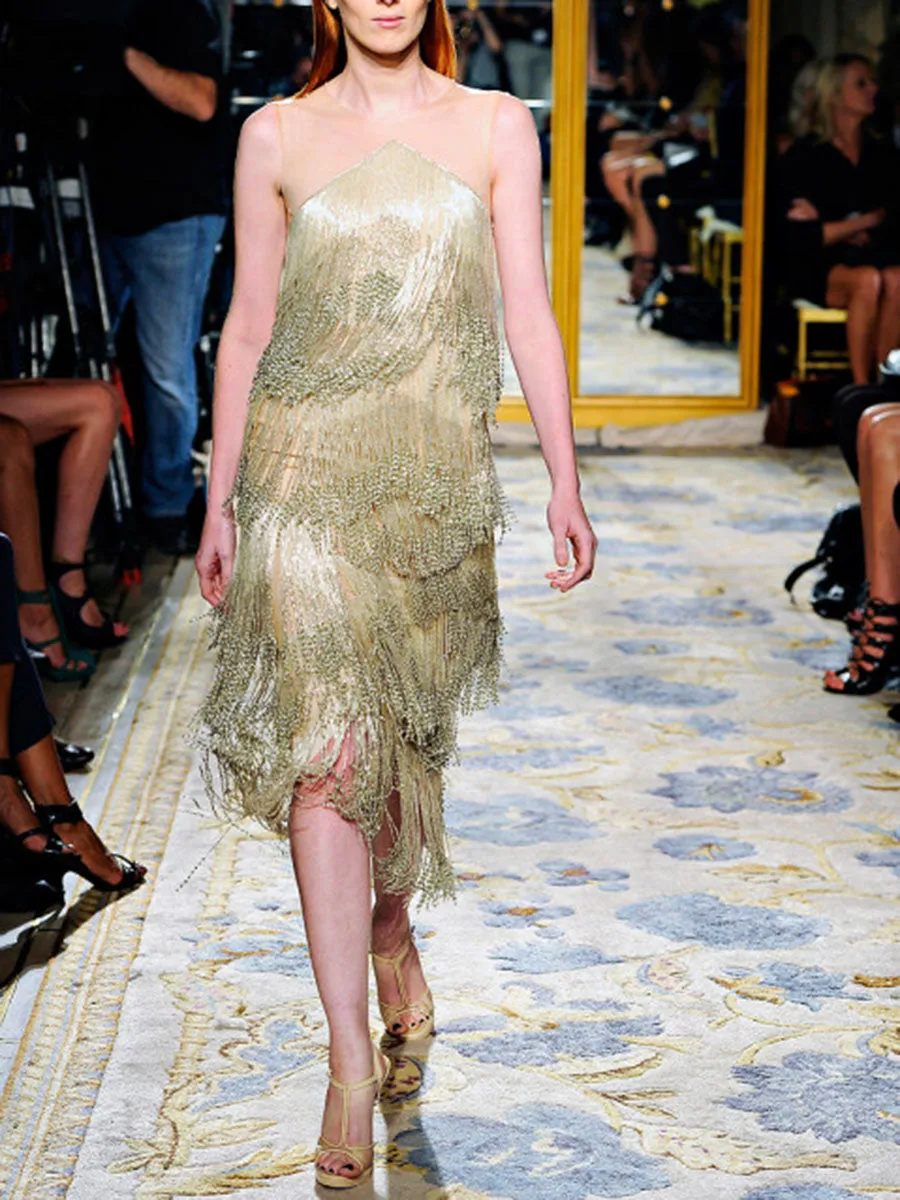 Fashion Fringed Sleeveless Midi Dress