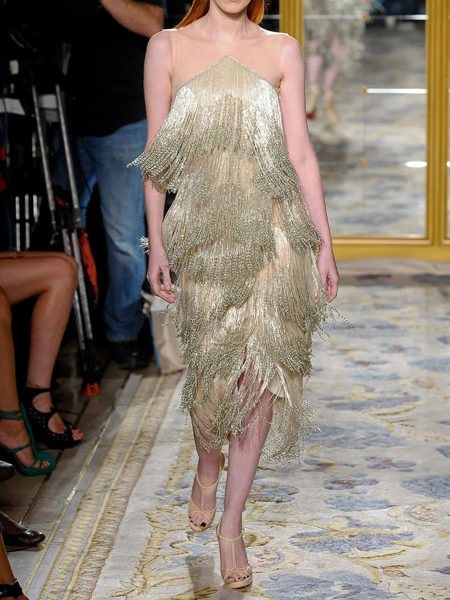 Fashion Fringed Sleeveless Midi Dress