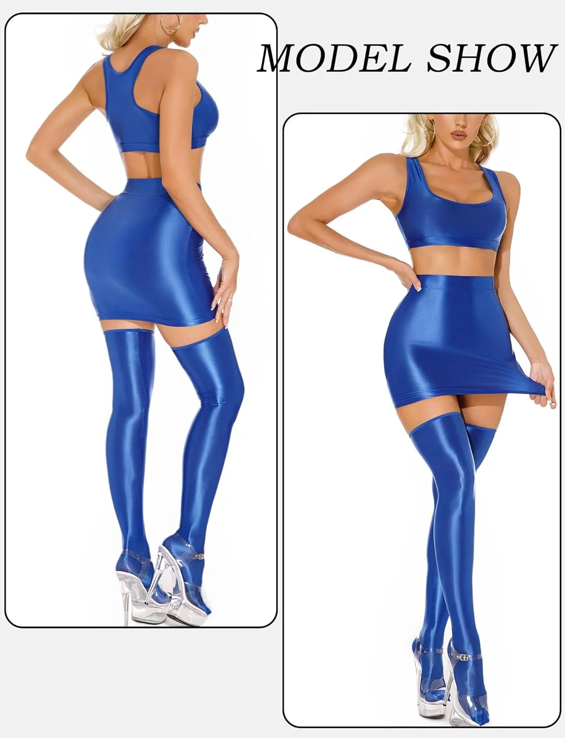 FEOYA Women??s Oil Shiny Bodycon Skirts Silky Smooth Pencil Mini Skirts Sexy Glossy Hot Skirts Club Party