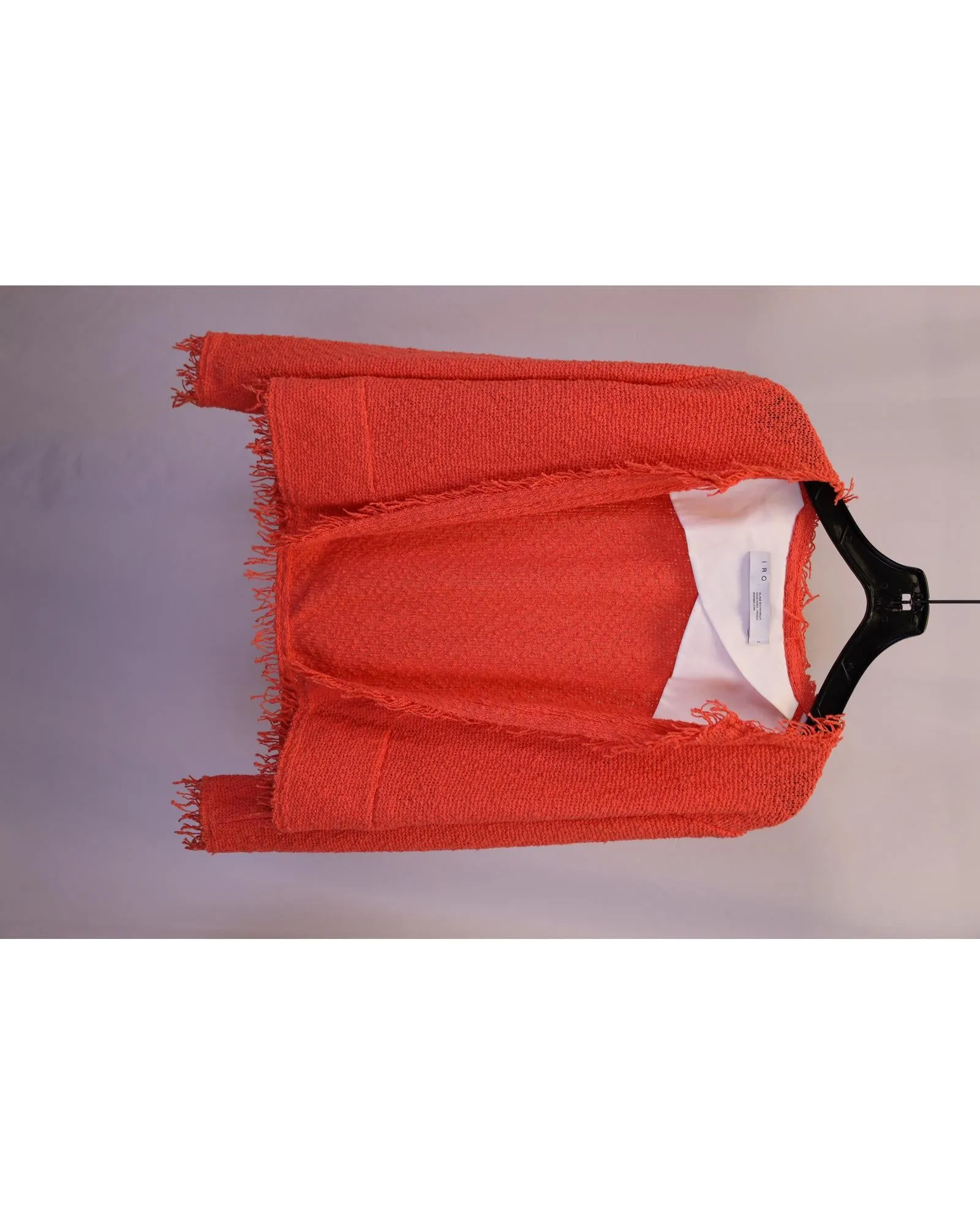 Fringe Open Jacket in Orange Tweed for Formal Occasions