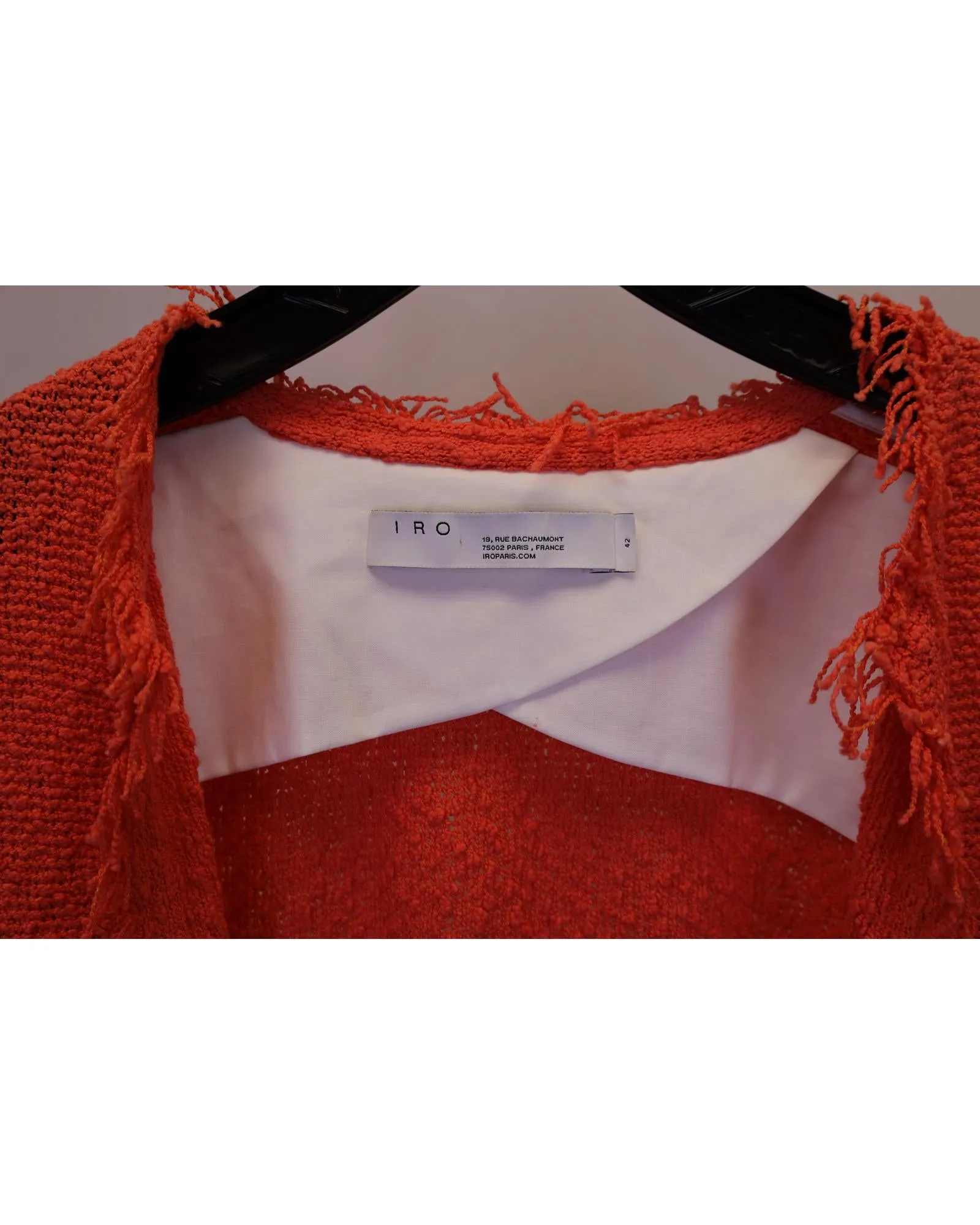 Fringe Open Jacket in Orange Tweed for Formal Occasions