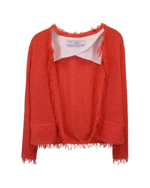 Fringe Open Jacket in Orange Tweed for Formal Occasions