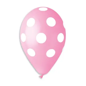 Gemar Latex Balloon #057 Pink Polka Dots White Printed 12inch 50 Count Solid Color