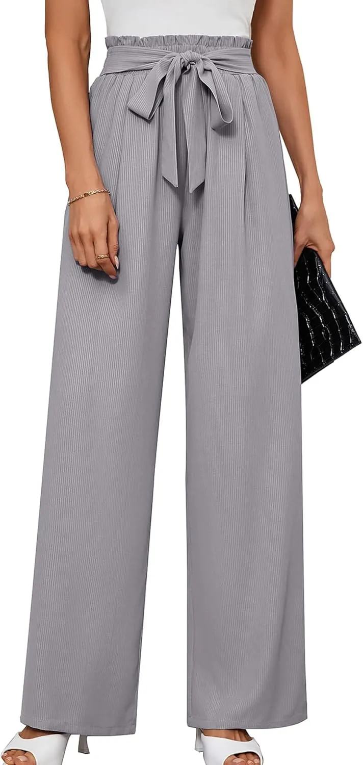 Heymoments Women's Wide Leg Lounge Pants with Pockets Lightweight High Waisted Adjustable Tie Knot Loose Trousers