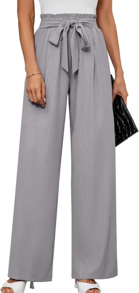 Heymoments Women's Wide Leg Lounge Pants with Pockets Lightweight High Waisted Adjustable Tie Knot Loose Trousers