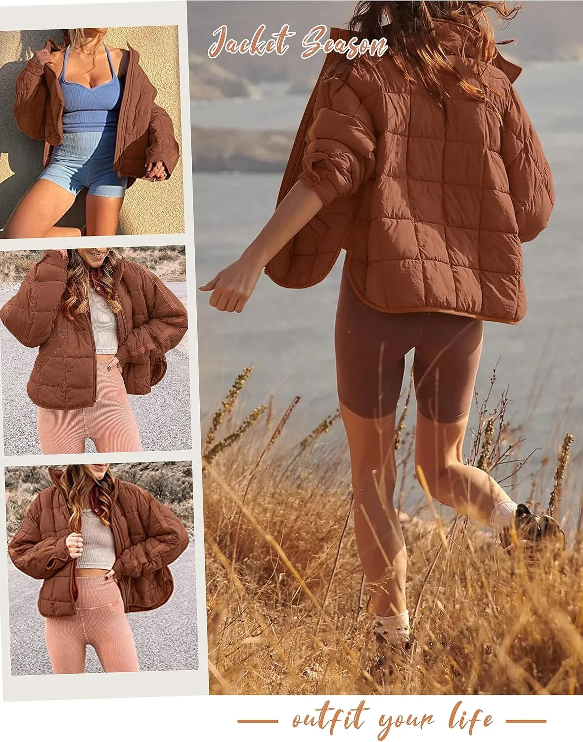 Huaqiao Womens Quilted Puffer Jackets Lightweight Zip up Short Winter Coat with Pockets
