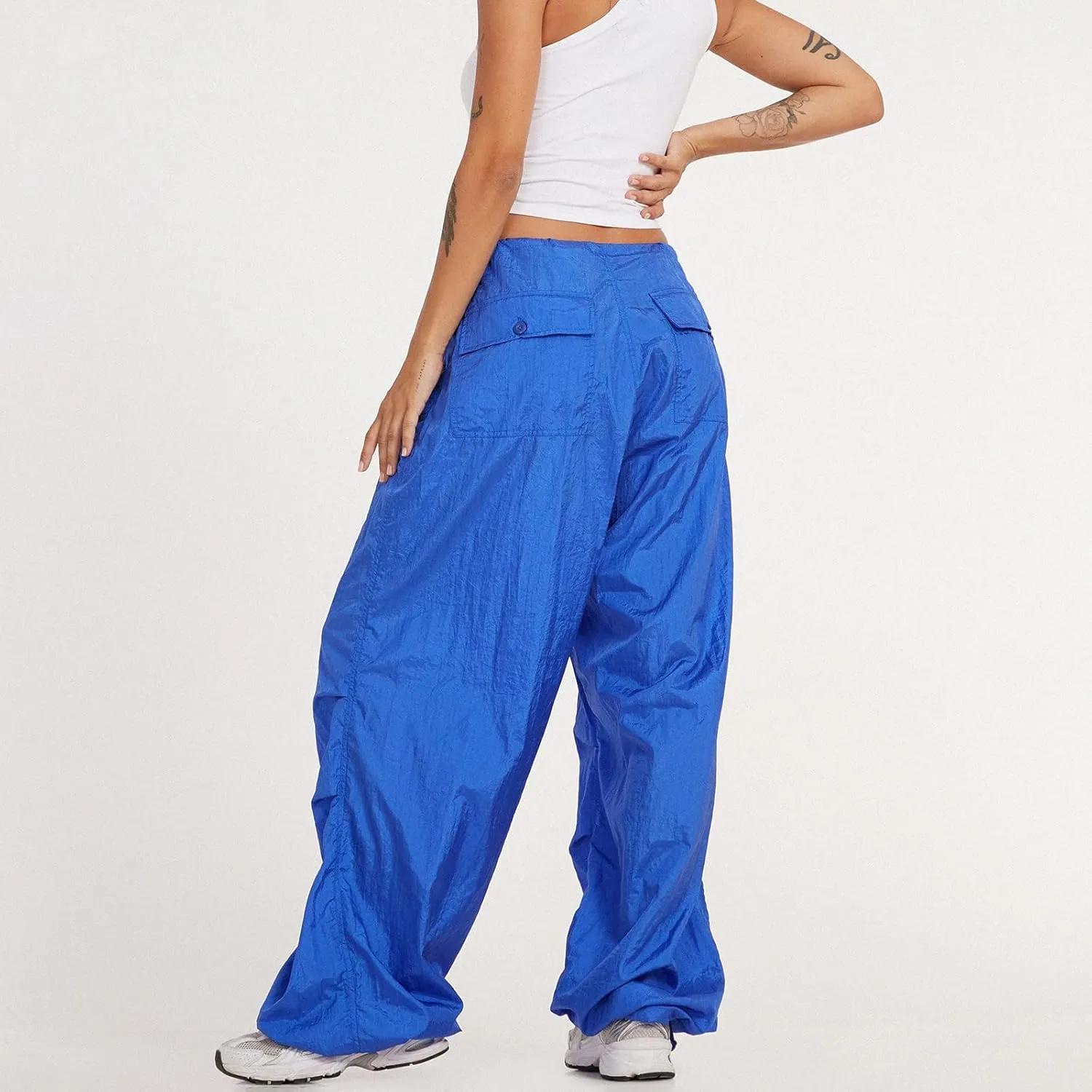 KMBANGI Women Oversized Cargo Pants Drawstrings Casual Loose Wide Leg Trousers Baggy Low Waist Sweatpants Cinch Joggers