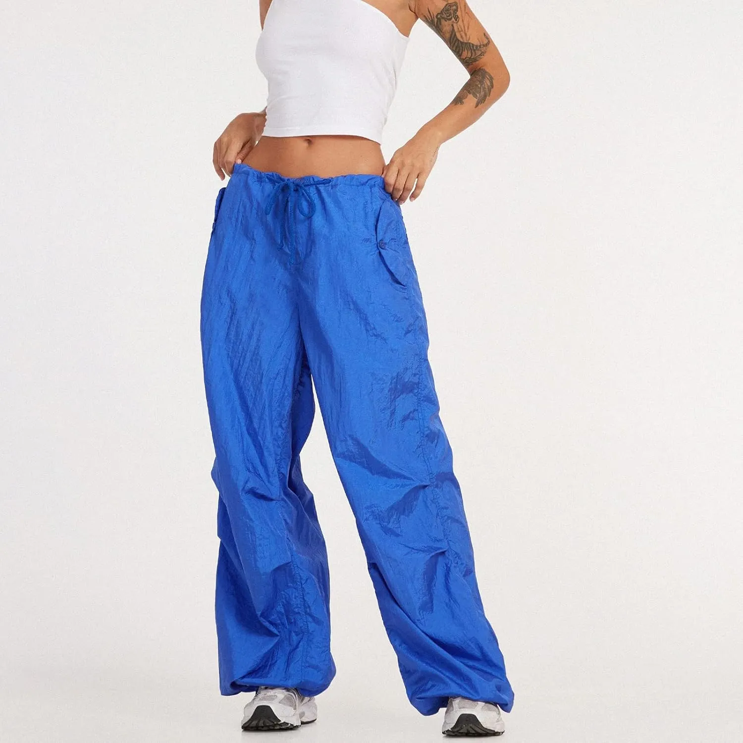 KMBANGI Women Oversized Cargo Pants Drawstrings Casual Loose Wide Leg Trousers Baggy Low Waist Sweatpants Cinch Joggers