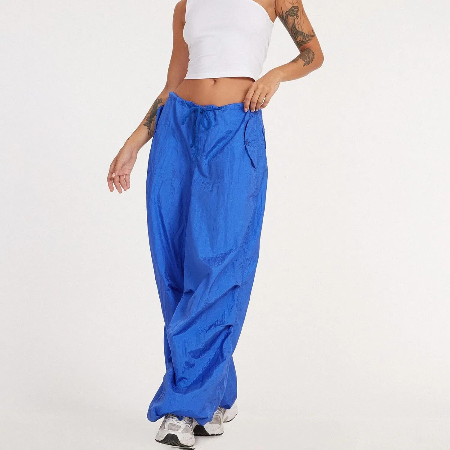 KMBANGI Women Oversized Cargo Pants Drawstrings Casual Loose Wide Leg Trousers Baggy Low Waist Sweatpants Cinch Joggers