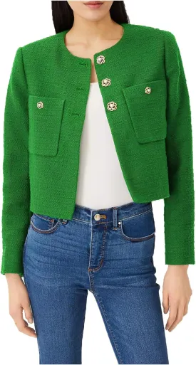 LifeShe Tweed Blazer Jacket for Women Elegant Open Front Cropped Blazers Long Sleeve Office Work Coats