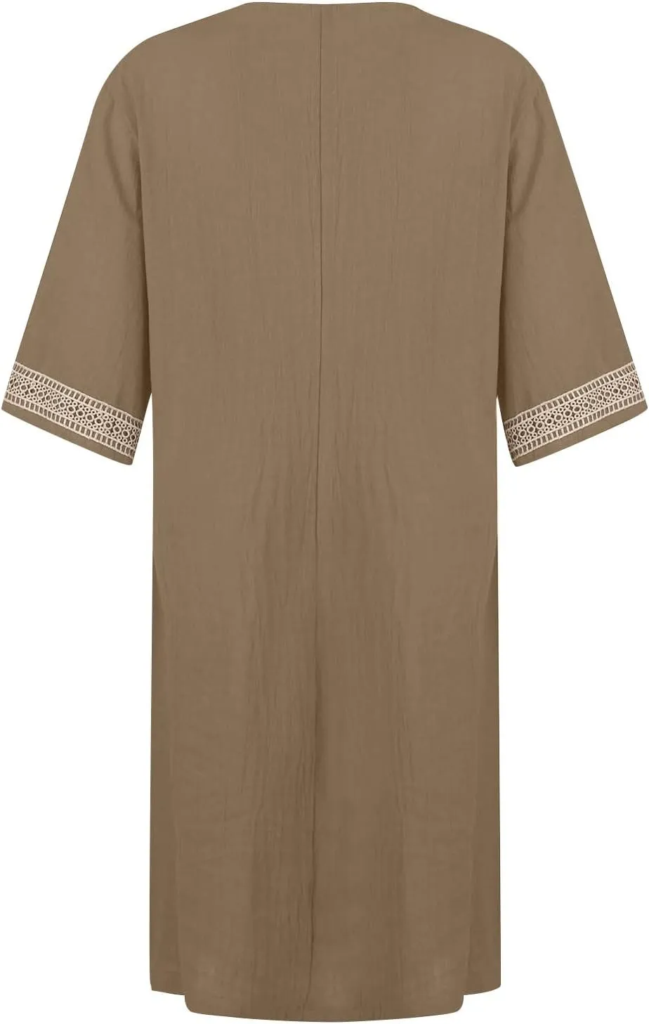 Linen Dresses for Women 2024 Summer 3/4 Sleeve Lace Embroidered V Neck A Line Dress Sexy Beach Vacation T Shirt Dress