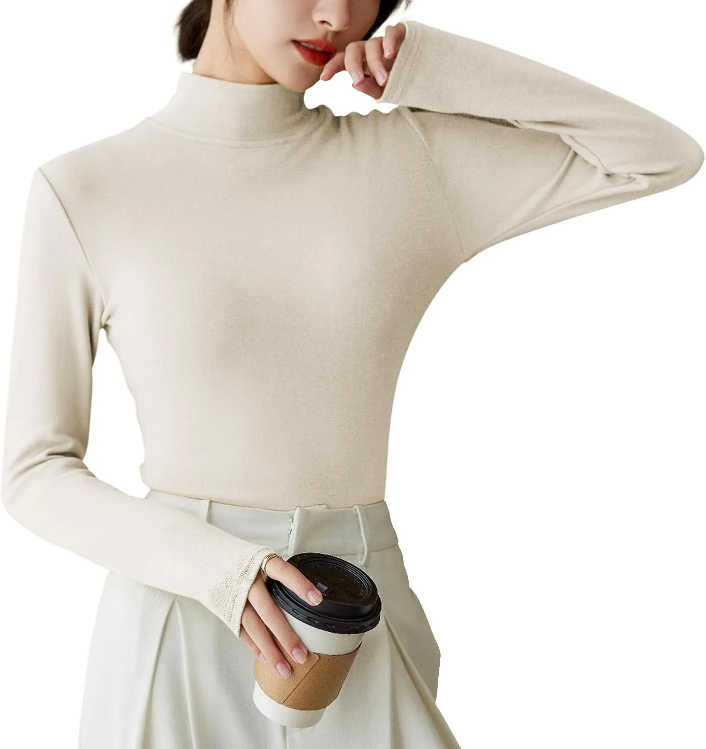 LIWEGHT Women's Long Sleeve Turtleneck Shirts 2024 Fall Fashion Winter Thermal Underwear Basic Mockneck Top Clothes for Women
