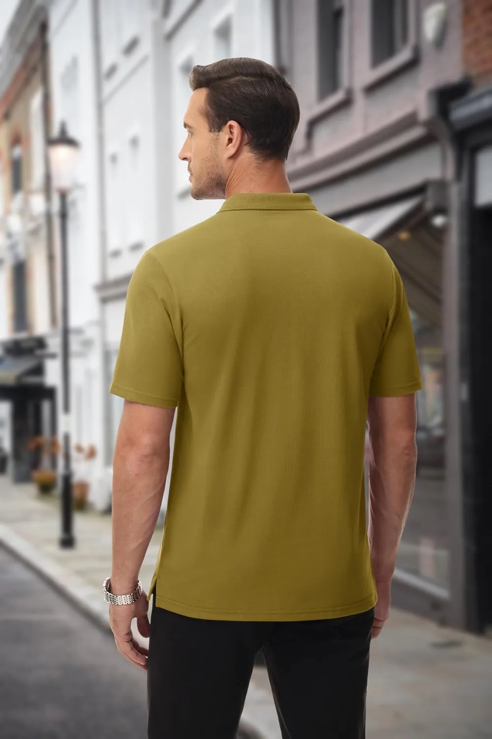 MAGCOMSEN Mens Polo Shirts with Pocket Cotton Pique Short Sleeve Collared Shirt Moisture Wicking Golf Shirts 3-Button Shirts