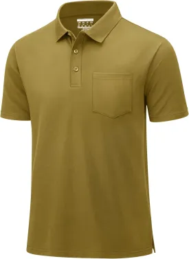 MAGCOMSEN Mens Polo Shirts with Pocket Cotton Pique Short Sleeve Collared Shirt Moisture Wicking Golf Shirts 3-Button Shirts