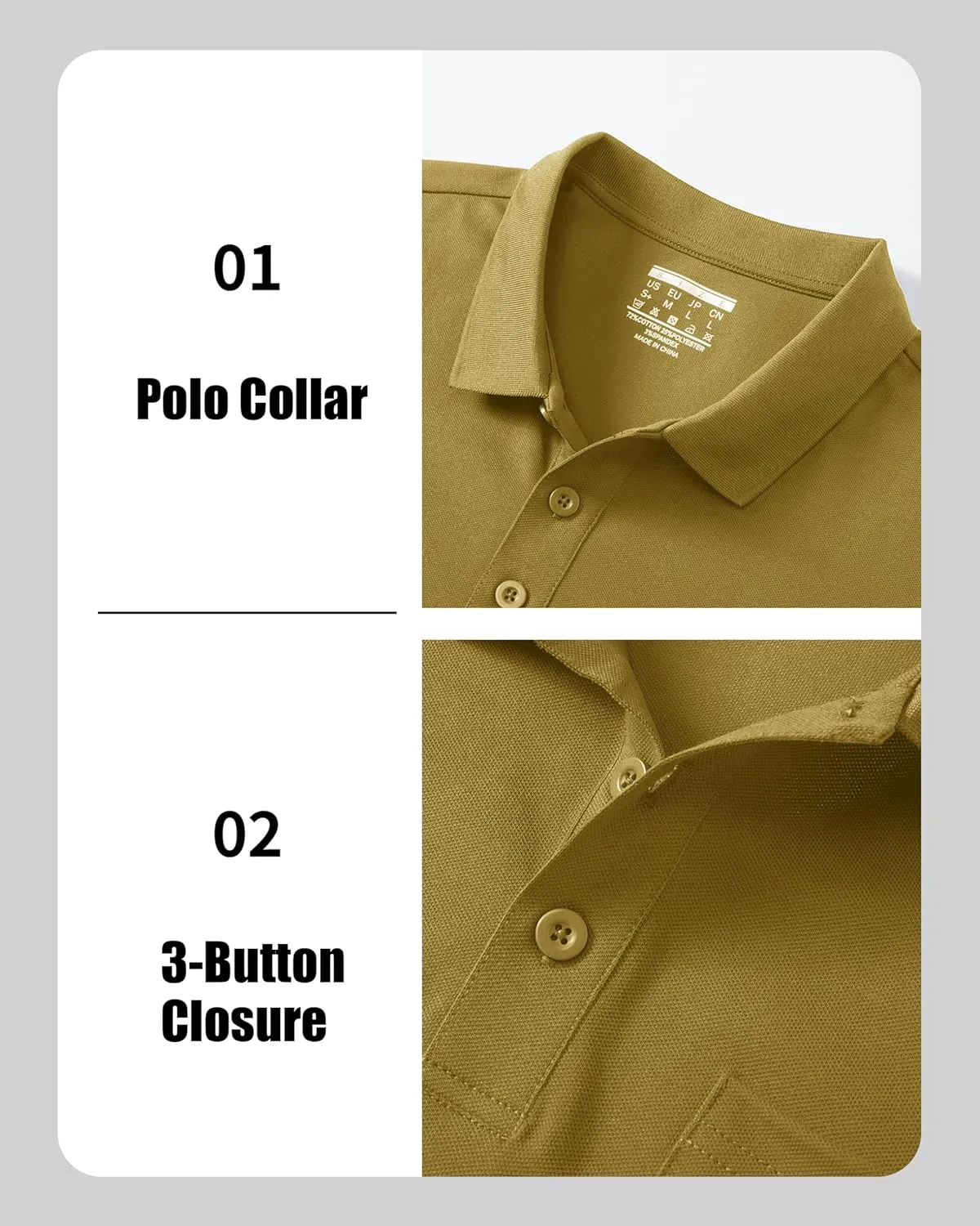 MAGCOMSEN Mens Polo Shirts with Pocket Cotton Pique Short Sleeve Collared Shirt Moisture Wicking Golf Shirts 3-Button Shirts