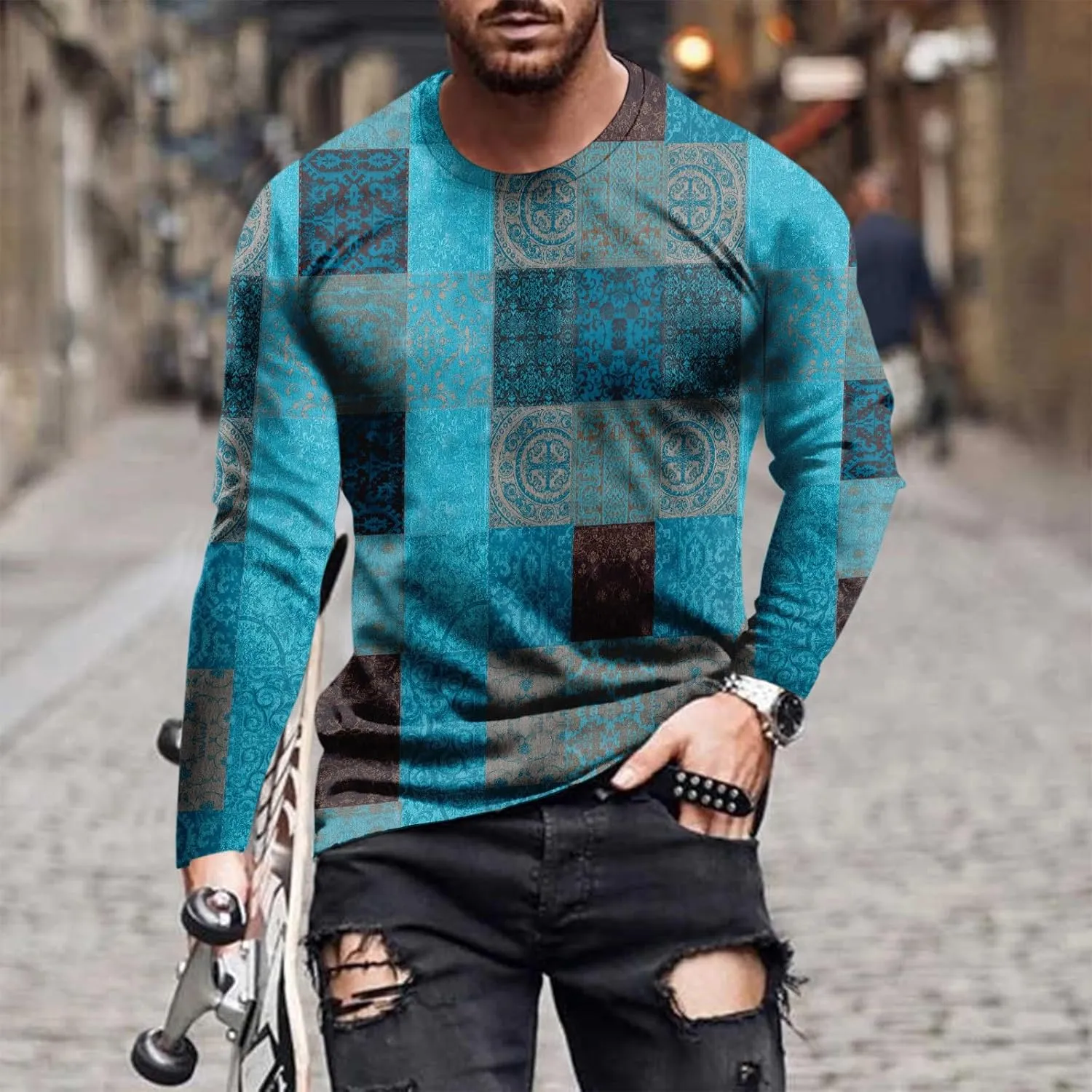 Men's 2023 Autumn Designer Vintage Blouse Tops Casual T Shirt Graphic Abstract Long Sleeve Print Fashion Shirts