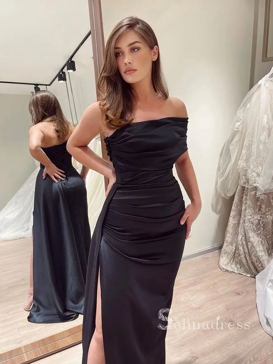 Mermaid One Shoulder Long Prom Dress Cheap Satin Ruffles Evening Dresses HLK018