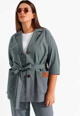 Notch Lapel Three Quarter Sleeve Blazer